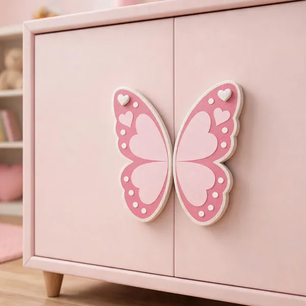 Pink__Wood_Butterfly_Design_Handle_For_Children'S_Room,_Nursery,_Bedroom_Wardrobes,_Cabinets