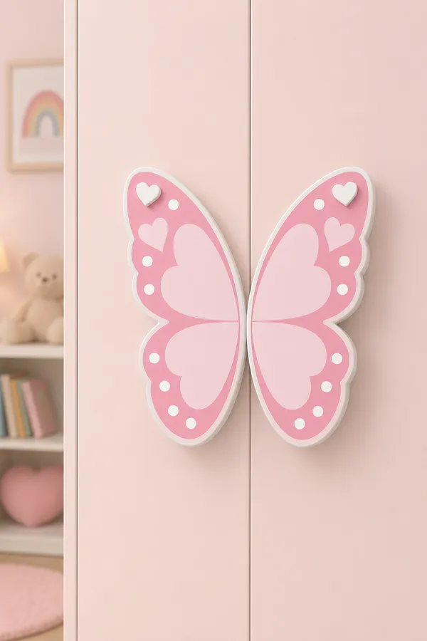 Pink__Wood_Butterfly_Design_Handle_For_Children'S_Room,_Nursery,_Bedroom_Wardrobes,_Cabinets