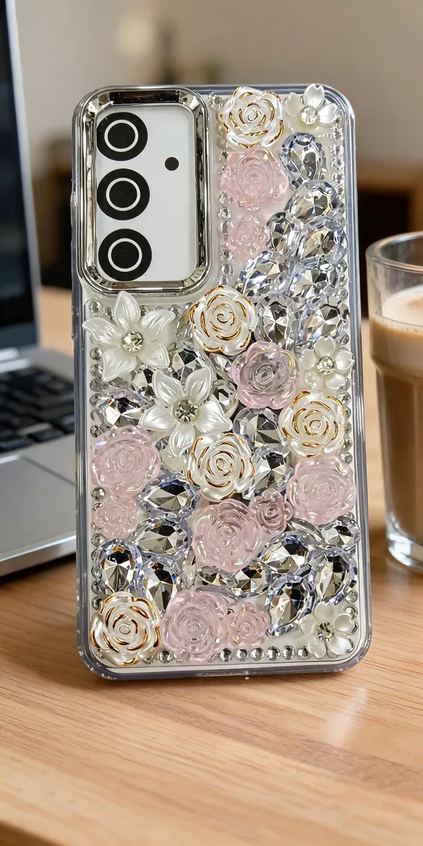 Pink_3D_Floral_Rhinestone_Phone_Case_For_Samsung_Galaxy_S24_Fe