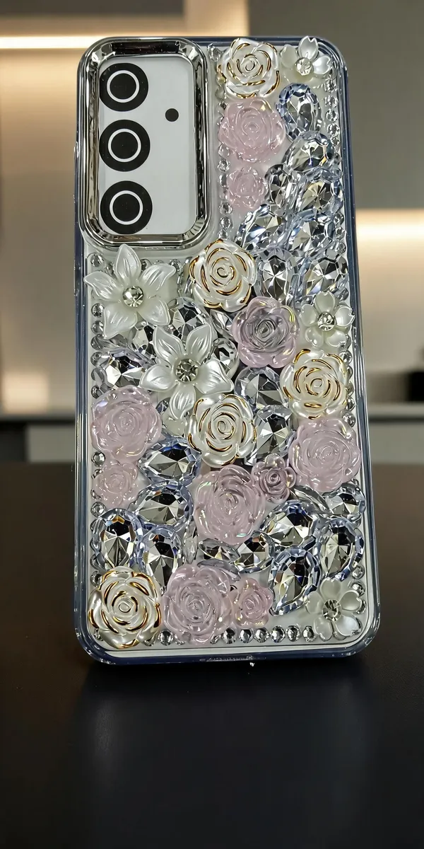 Pink_3D_Floral_Rhinestone_Phone_Case_For_Samsung_Galaxy_S24_Fe