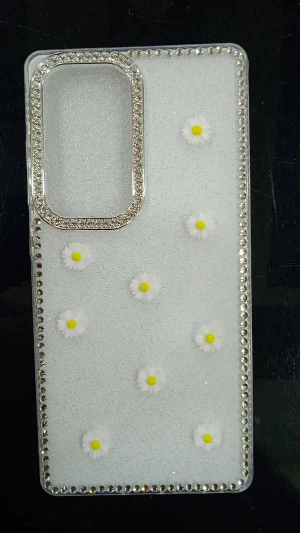 White_Glitter_Daisy_Floral_Phone_Case_For_Samsung_S25U