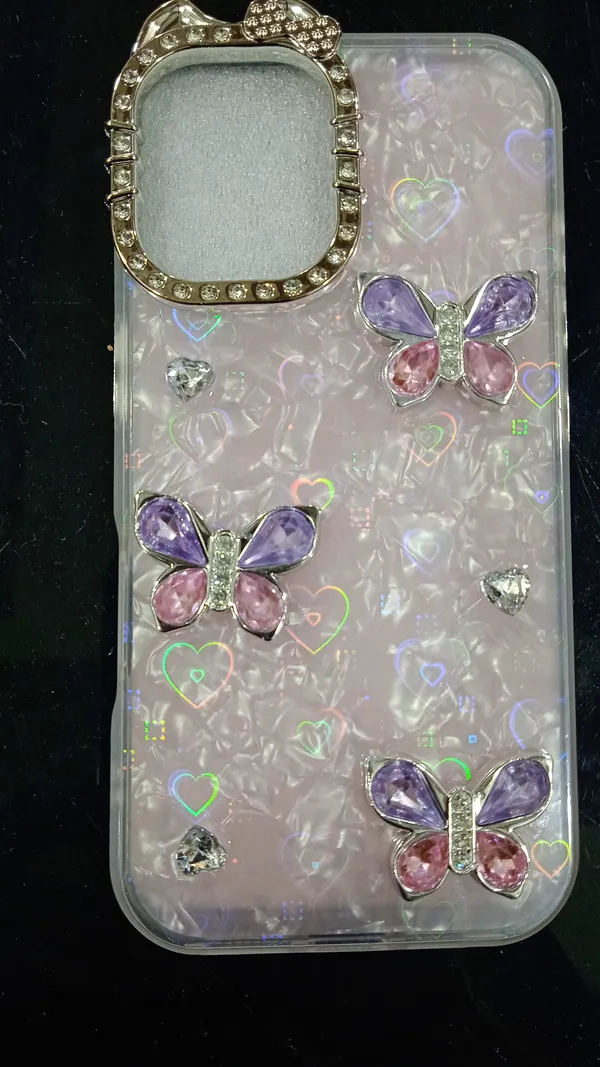 Pink_Transparent_Butterfly_Embellished_Phone_Case_For_Iphone_16