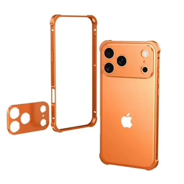 Gold_Apple_Logo_Triple_Camera_Metal_Frame_Phone_Case_iPhone_16_Pro_Max_Orange_Metal_Frame_Camera_Cutout_Phone_Case_For_iPhone_16_Pro__iPhone_16_Pro_Max_|Convert_to_17_pro_/17_Pro_Max_Style_Premium__Converter_Cover_Max_(Orange)