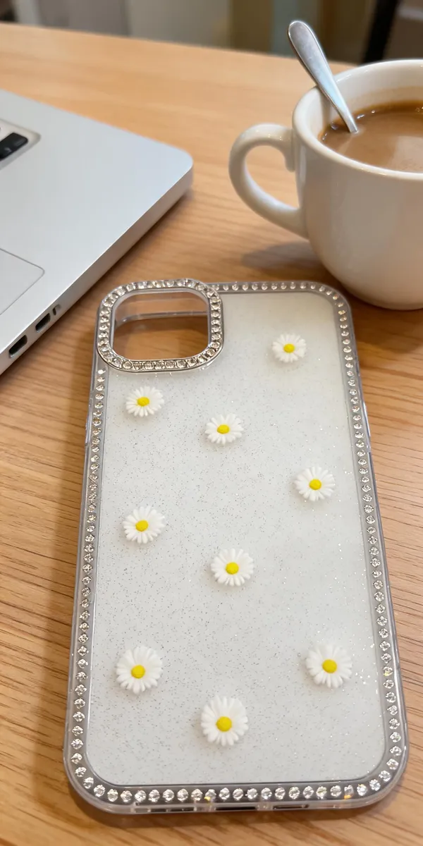 White_Floral_Rhinestone_Acrylic_Phone_Case_For_Iphone_15_Plus