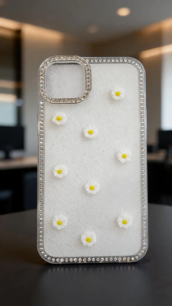 White_Floral_Rhinestone_Acrylic_Phone_Case_For_Iphone_15_Plus
