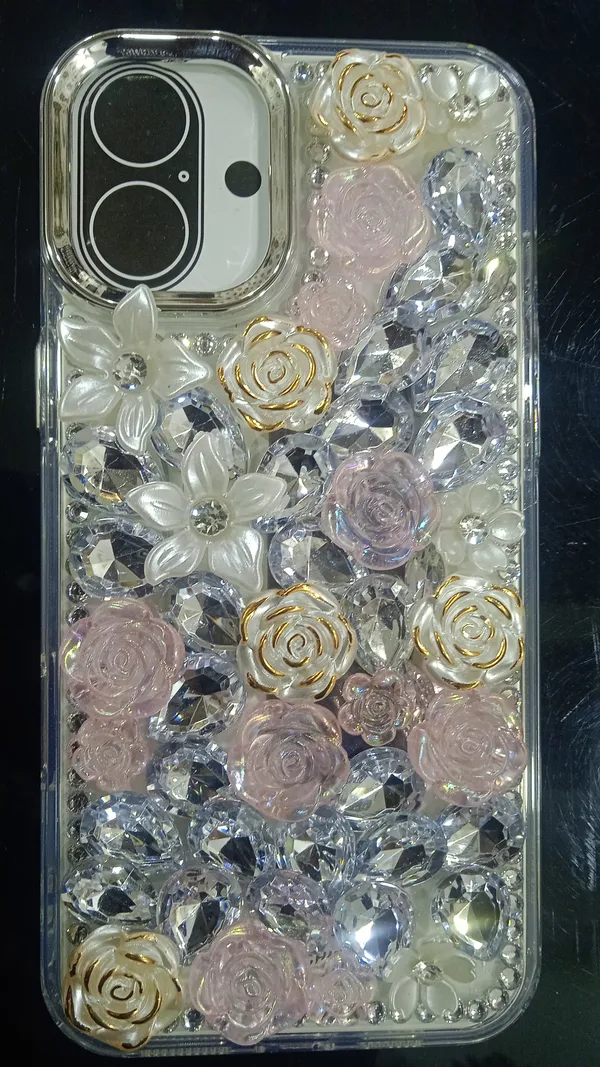 Sia_Pink_Floral_Rhinestone_Acrylic_Case_For_Iphone_16_Plus