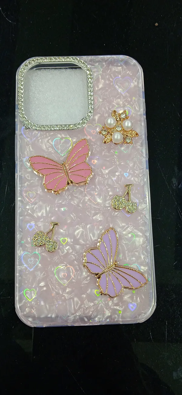 Pink_Clear_Butterfly_Pearl_Charm_Phone_Case_For_Iphone_15_Pro_Max