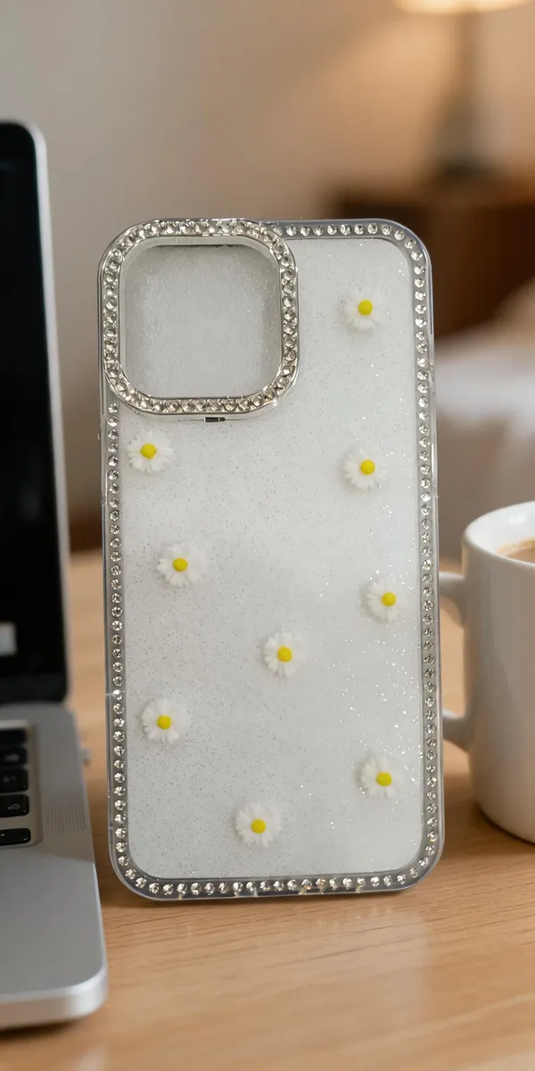 White_Glitter_Daisy_Rhinestone_Phone_Case_For_Iphone_15_Pro_Max