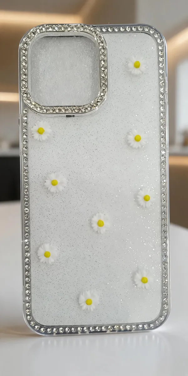 White_Glitter_Daisy_Rhinestone_Phone_Case_For_Iphone_15_Pro_Max