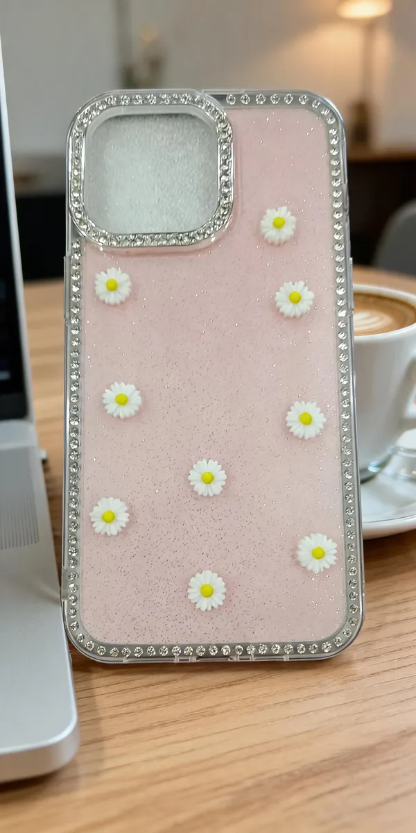 Pink_Daisy_Rhinestone_Phone_Case_For_Iphone_15_Pro_Max