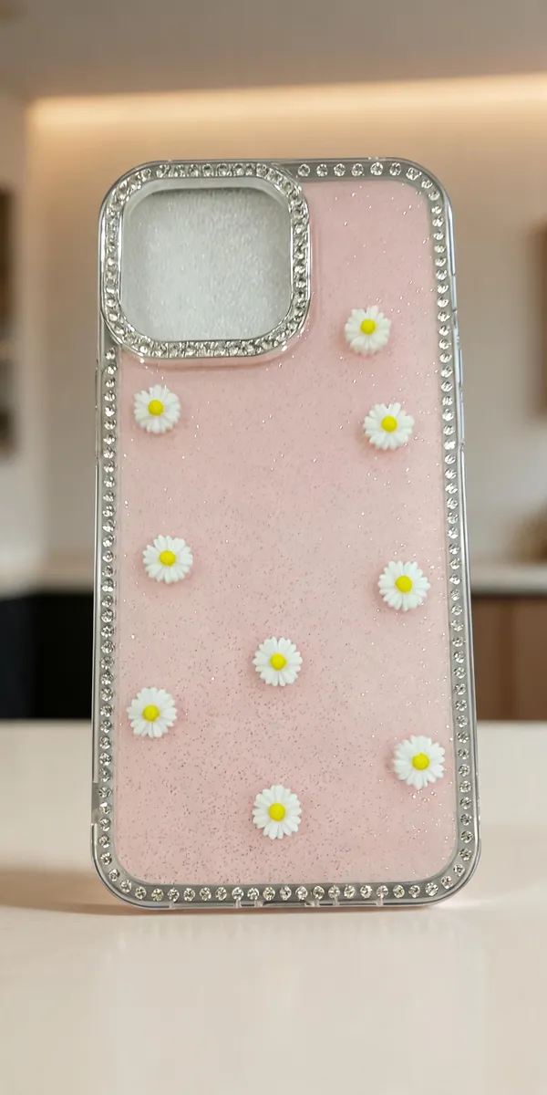 Pink_Daisy_Rhinestone_Phone_Case_For_Iphone_15_Pro_Max