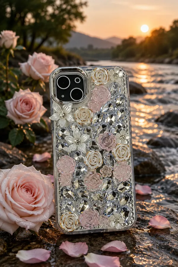 Blue_Floral_Rhinestone_Embellished_Phone_Case_For_Iphone_13_Pro_Max