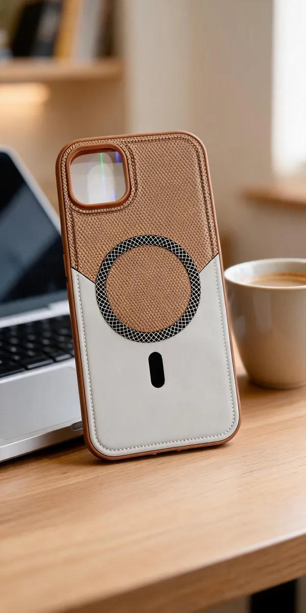 Brown_Textured_Magnetic_Acrylic_Phone_Case_For_Iphone_14_Plus