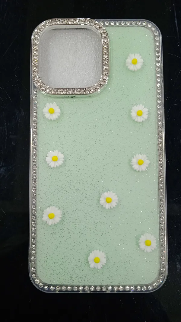 Mint_Green_Daisy_Rhinestone_Acrylic_Phone_Case_For_Iphone_16_Pro