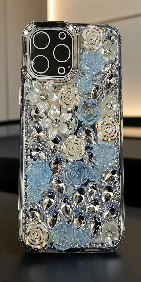 Blue_Floral_Rhinestone_Embellished_Phone_Case_For_Iphone_13_Pro_Max