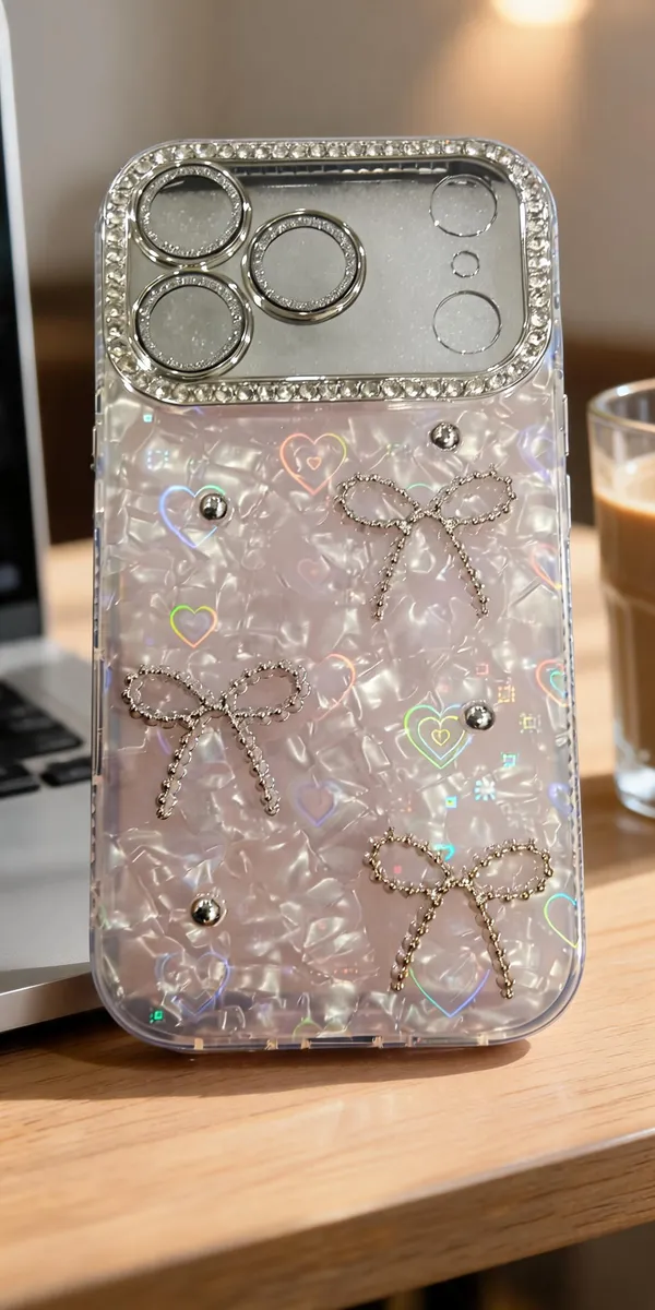 Sia_Pink_Iridescent_Bow_Acrylic_Case_For_Iphone_17_Pro_Max