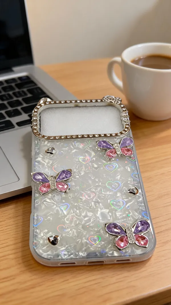 pink_Iridescent_Butterfly_Embellished_Phone_Case_Iphone_17_Pro_Max