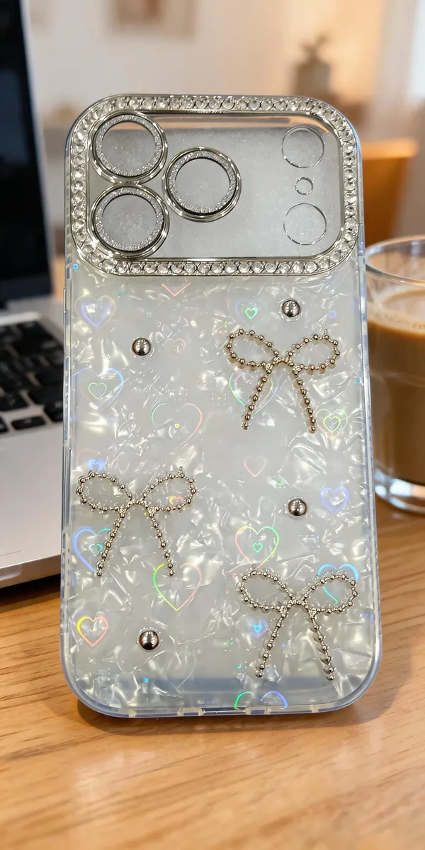Transparent_Iridescent_Bow_Charm_Phone_Case_For_Iphone_17_Pro_Max