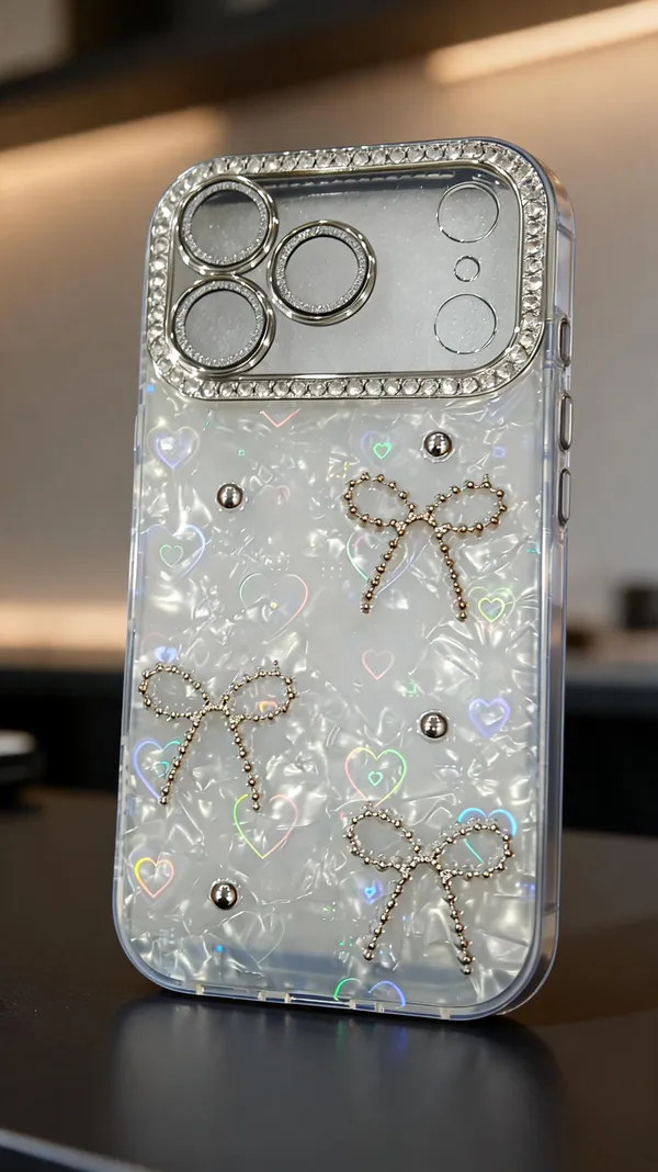 Transparent_Iridescent_Bow_Charm_Phone_Case_For_Iphone_17_Pro_Max
