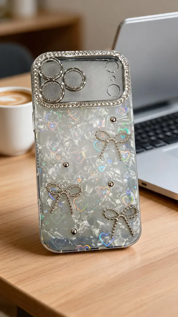 Holographic_Bow_Embellished_Acrylic_Phone_Case_For_Iphone_17_Pro