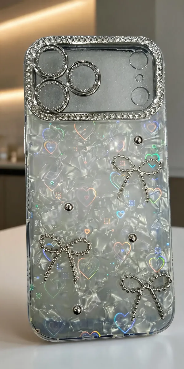 Holographic_Bow_Embellished_Acrylic_Phone_Case_For_Iphone_17_Pro