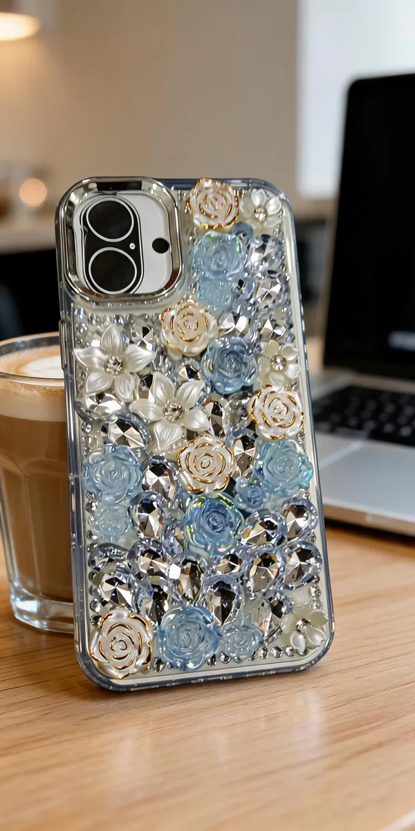 Blue_3D_Floral_Crystal_Embellished_Phone_Case_For_Iphone_16_Plus