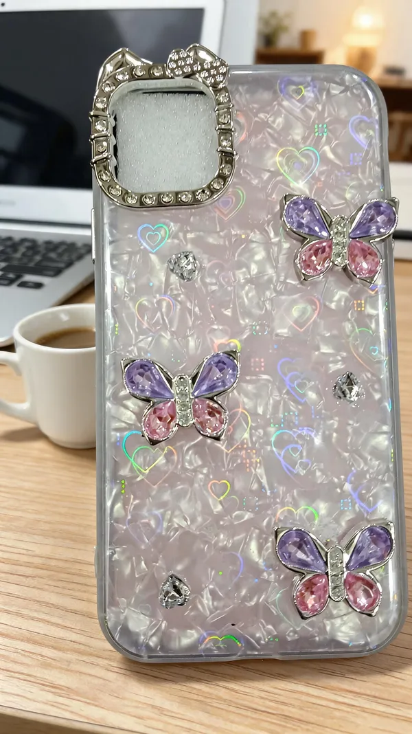 Pink_Iridescent_Butterfly_Embellished_Ring_Holder_Case_Iphone_16