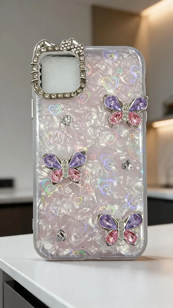 Pink_Iridescent_Butterfly_Embellished_Ring_Holder_Case_Iphone_16