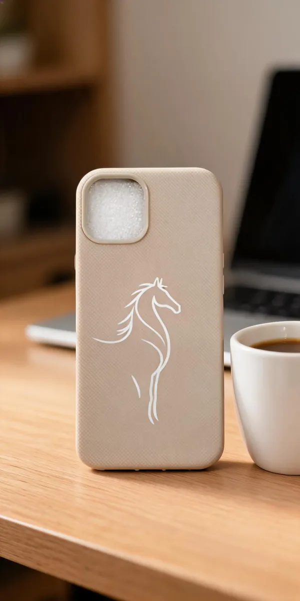 Beige_Horse_Motif_Acrylic_Phone_Case_For_Iphone_14_