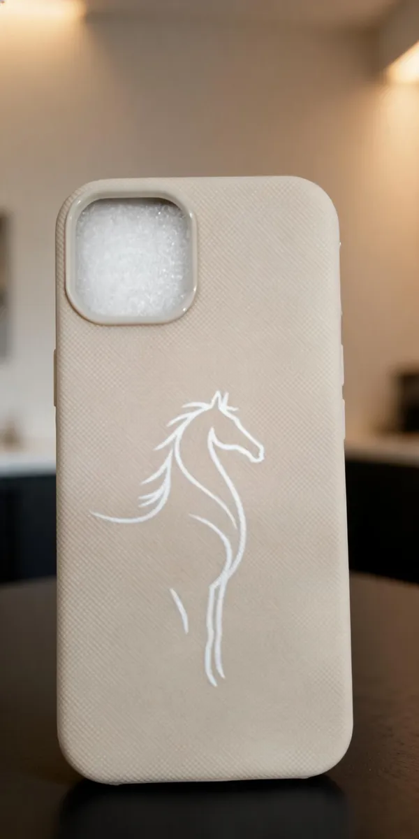 Beige_Horse_Motif_Acrylic_Phone_Case_For_Iphone_14_