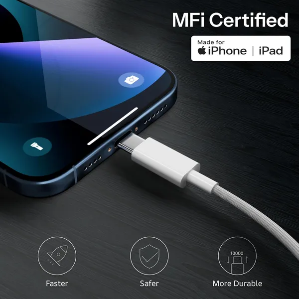 White_Nylon_Braided_Usb-C_To_Lightning_Mfi_Charging_Cable
