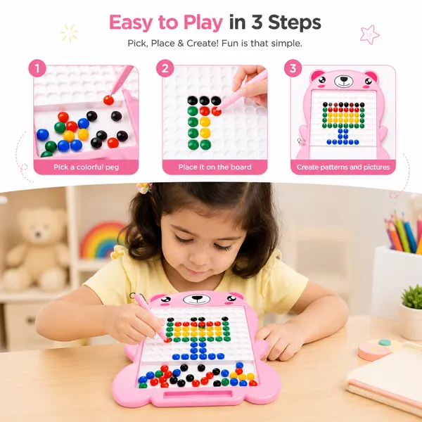 Mqgnetic_Pink_Bear_Bead_Art_Activity_Board_For_Kids