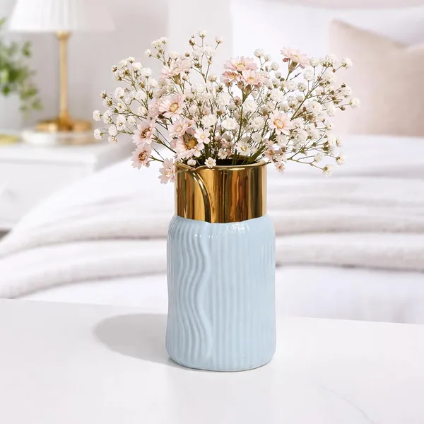 Ribbed_Ceramic_Premium_Vase_With_Gold_Rim_For_Home_Decor
