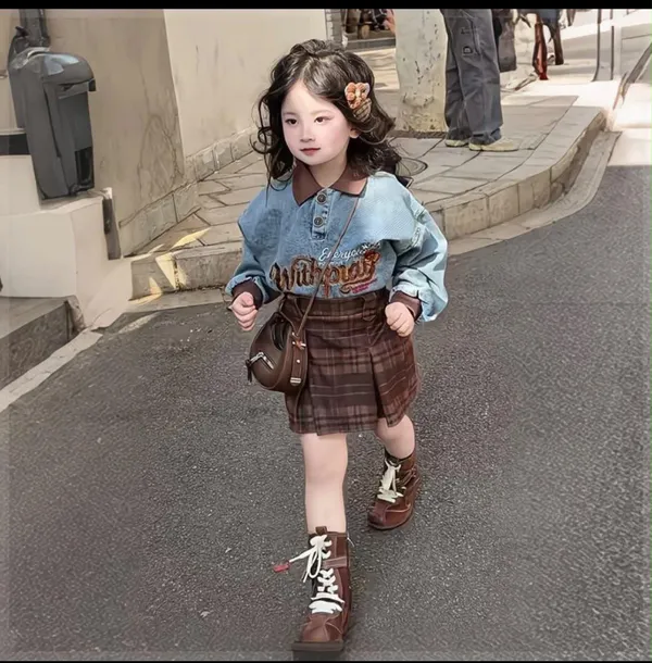 Blue_And_Brown_Premium_And_Elegant_Denim_And_Cotton_Co-Ord_Set_For_Girls