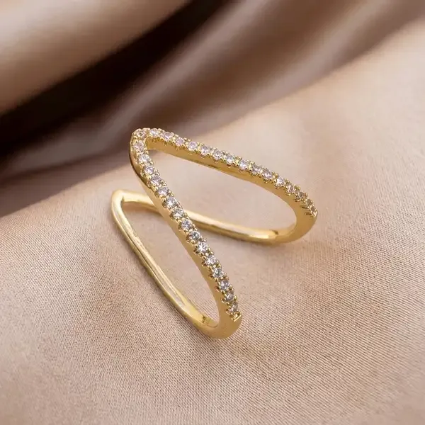 COMBO_:_Premium_Gold-Plated_Full_Set_Wire_Cuff_Bracelet_and_V_Ring