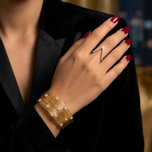 COMBO_:_Premium_Gold-Plated_Full_Set_Wire_Cuff_Bracelet_and_V_Ring