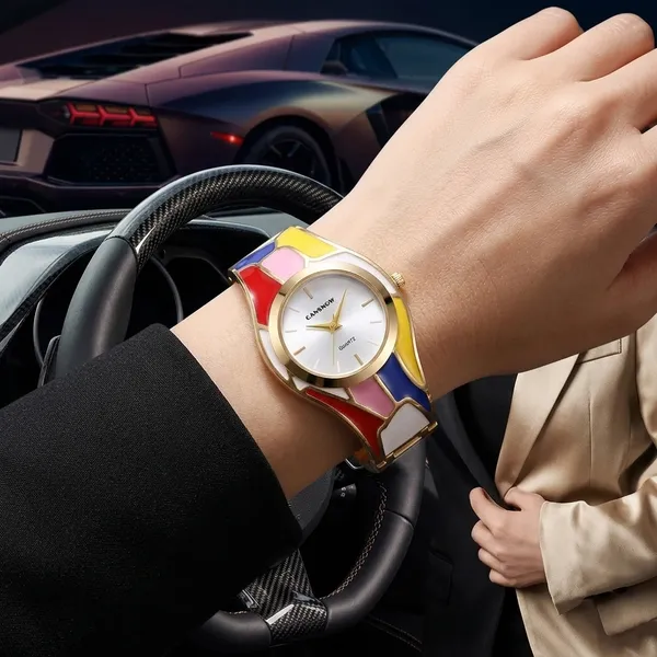 Color_Block_Enamel_Bracelet_Watch_for_Women_|_Gold-Plated_Designer_Cuff_Watch