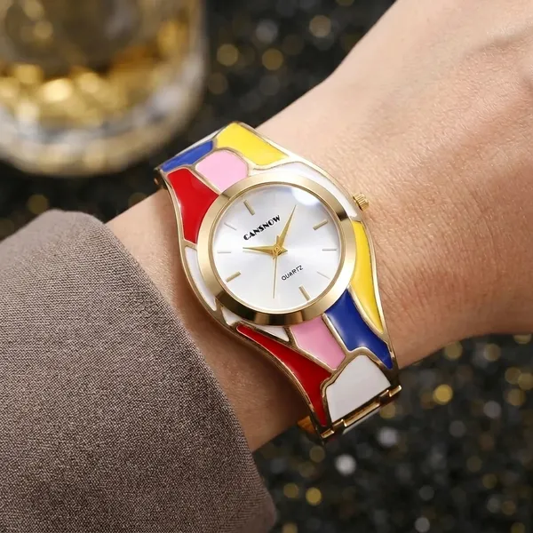 Color_Block_Enamel_Bracelet_Watch_for_Women_|_Gold-Plated_Designer_Cuff_Watch