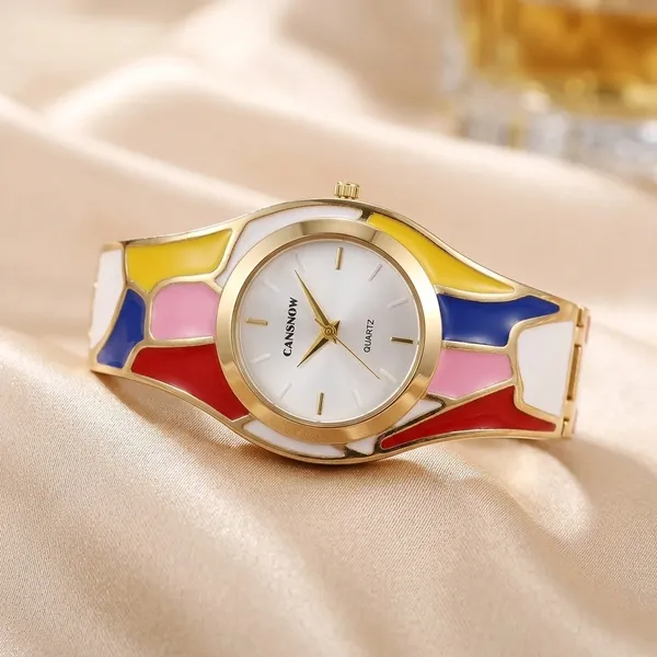 Color_Block_Enamel_Bracelet_Watch_for_Women_|_Gold-Plated_Designer_Cuff_Watch