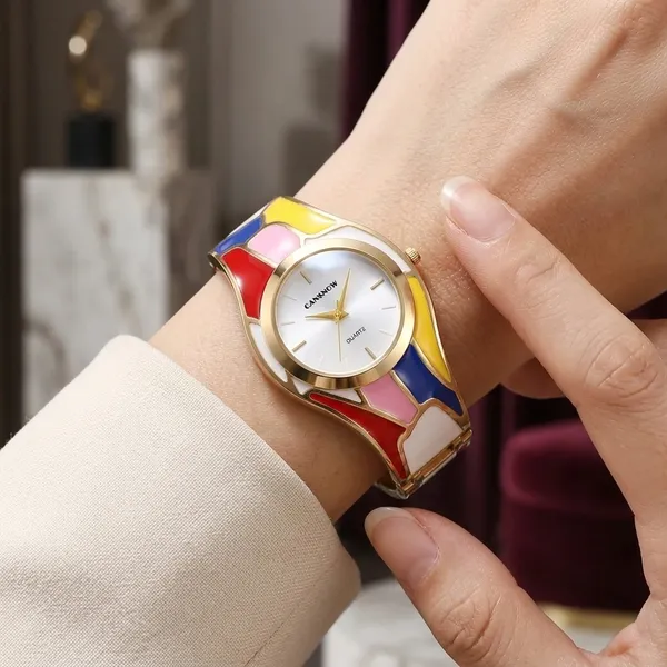 Color_Block_Enamel_Bracelet_Watch_for_Women_|_Gold-Plated_Designer_Cuff_Watch