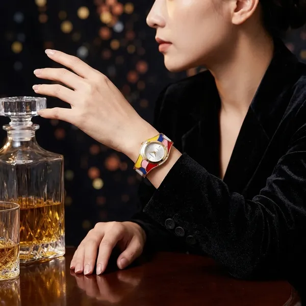 Color_Block_Enamel_Bracelet_Watch_for_Women_|_Gold-Plated_Designer_Cuff_Watch