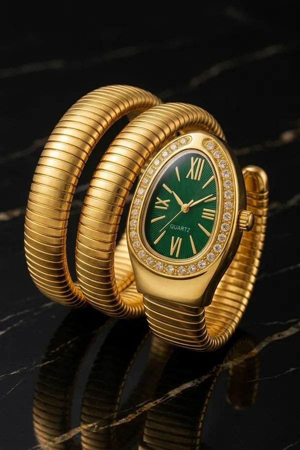 Nimi_House_Golden_Green_Dial_Stretch_Bracelet_Watch