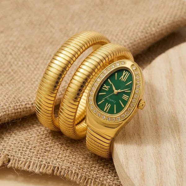 Nimi_House_Golden_Green_Dial_Stretch_Bracelet_Watch