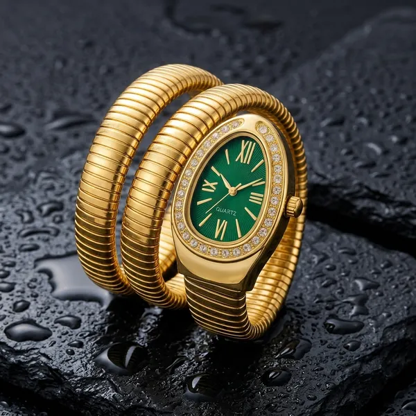Nimi_House_Golden_Green_Dial_Stretch_Bracelet_Watch