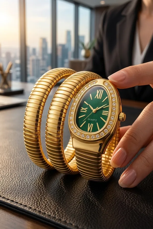 Nimi_House_Golden_Green_Dial_Stretch_Bracelet_Watch