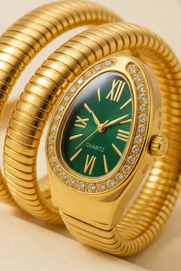 Nimi_House_Golden_Green_Dial_Stretch_Bracelet_Watch