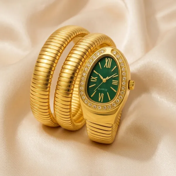 Nimi_House_Golden_Green_Dial_Stretch_Bracelet_Watch