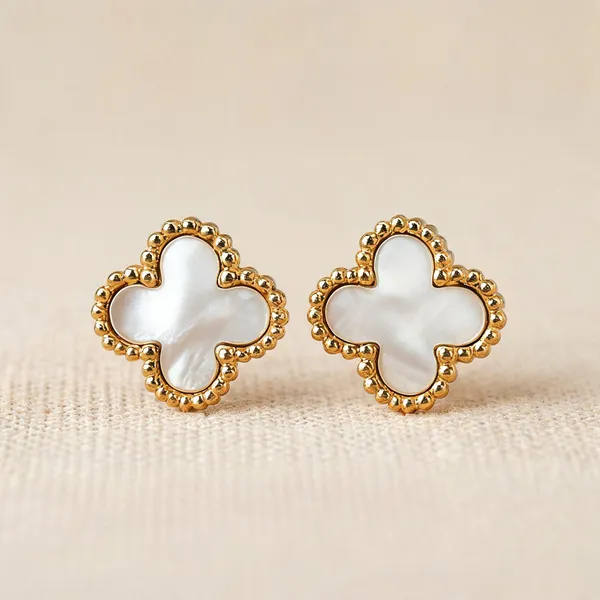 White_Mother_Of_Pearl_Clover_Stud_Earrings_|_Gold-Tone_Lucky_Floral_Earrings_For_Women_-_Pack_Of_2