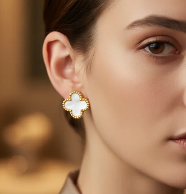 White_Mother_Of_Pearl_Clover_Stud_Earrings_|_Gold-Tone_Lucky_Floral_Earrings_For_Women_-_Pack_Of_2