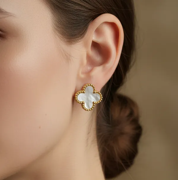 White_Mother_Of_Pearl_Clover_Stud_Earrings_|_Gold-Tone_Lucky_Floral_Earrings_For_Women_-_Pack_Of_2